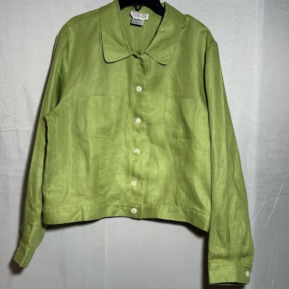 Talbots 100% Irish Linen Jacket Women Size 14 Green Button Front Lightweight
